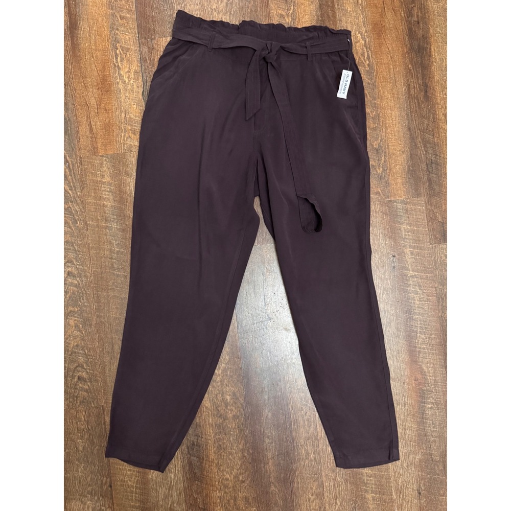 Old Navy Dark Purple XL Tall Paperbag Waist Tapered Pants Belted NWT